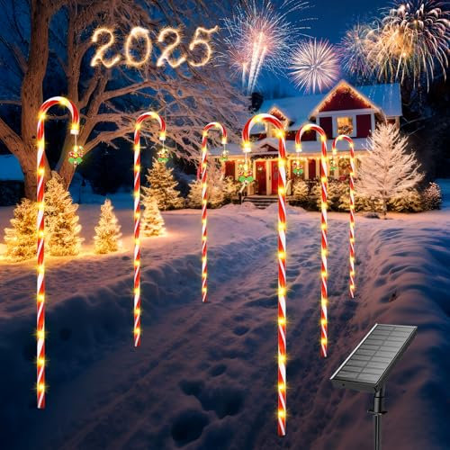 Qoosea Weihnachtsdeko Aussen Zuckerstangen 6 Stück, 80 LED 1.2M Solar Weihnachtsbeleuchtung mit Zuckerstange, Wasserdichte Solarlampen 8 Modi Weihnachten Lichter für Terrasse Gehweg Rasen