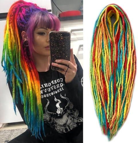 22 Inch Wool Double Ended Dreadlock Extensions,15 Strands DE Ends Mixed Brown Synthetic DE Dreads Thin Soft Fake Dreads Hippie Style Dreadlock for Women
