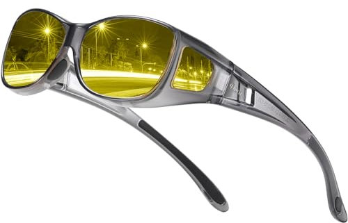 DUCO Polarisierte Nachtfahrtbrille Überbrille für Korrektionsbrille für Brillenträger Polarisierte Nachtsichtbrille 8953Y (M,Transparent Grau)