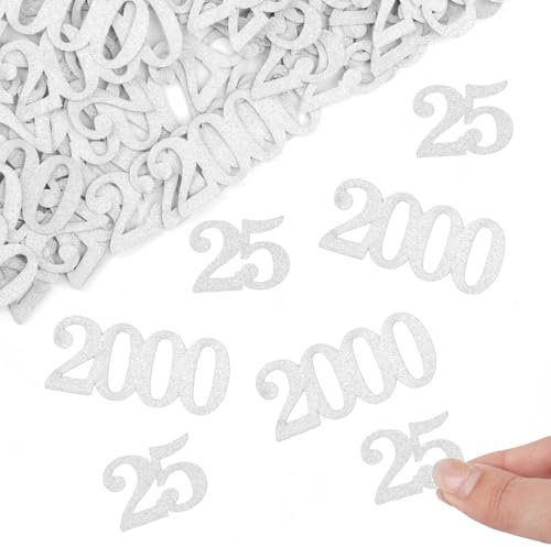 Moosono 200 Stk Glitzer Konfetti Silber, 3.5-5.1cm, für 25 Geburtstag & Silberhochzeit, Tischdeko & Streudeko, Geburtstagsdeko Frau/Mann, Jubiläum