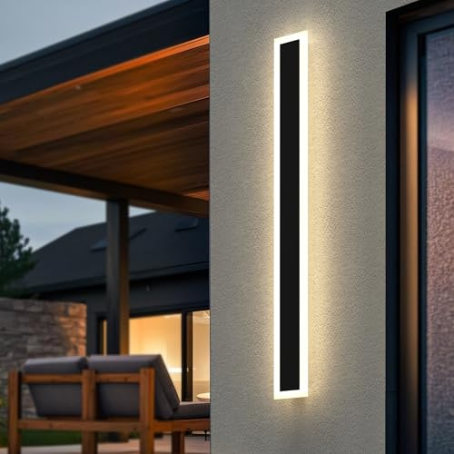 LOHAS-LED 2er-Pack lange Außenwandleuchte, wasserdicht IP65, warmweiß Lange Wandleuchte Villa schwarz Aluminium Acryl wasserdicht IP65 für Gärten, Terrassen, Schlafzimmer, Wandleuchte, 100 cm