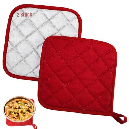 2 Stück Weiche Topflappen Baumwolle, Waschbare 18cm universal hoch Hitzebestaendig Backen Küchenutensilien Schutzlappen zum Kochen Backen Schutz der Hände(Rot)