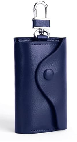 ZoneYan Autoschlüsseletui, Schlüsselmäppchen Leder, Schlüssel Portemonnaie Schwarz,Hochwertige Schlüsseltaschen mit Schlüsselanhänger, Kartenhalter (Marineblau)