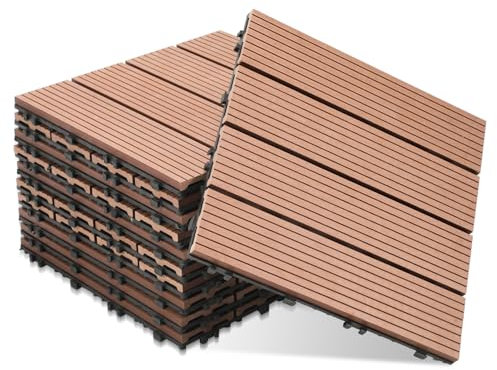 ISOISL 33er Set WPC Terrassenfliesen, 30x30cm Balkonfliesen Klickfliesen, WPC Fliesen für 3m², Bodenbelag mit Drainage, Terrassendielen Wasserfest Korrosionsbeständig, für Balkon Terrasse, Braun
