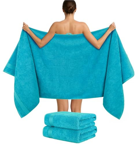 Hammetex 2er Set Extra Große Badetücher – 80x200 cm, 500 GSM, 100% Baumwolle – Weich & Saugfähig – Luxuriöse Große Spa-Handtücher, Türkis