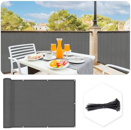 SUNLAX 3'x16.4' Dark Grey Balcony Privacy Screen Fence Windscreen Cover Fabric Shade Netting Mesh Cloth with Grommets UV Protection for Patio, Backyard, Porch, Railing Shield 90%