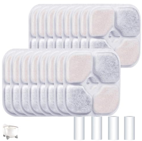 16-Pack Cat Water Fountain Filter Compatible with Catit Pixi Water Fountain Filter Replacement Triple Action Water Filters, 4 Pump Tubes 1 Hard Brush