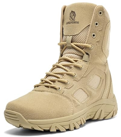 derlychug Herren Taktikstiefel Militärische Arbeitsstiefel Security Wandern Arbeit Zipper Outdoor Kampfstiefel