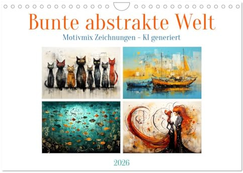 Bunte abstrakte Welt (Wandkalender 2026 DIN A4 quer), CALVENDO Monatskalender: Kunstvolle abstrakte Zeichnungen in lebendigen Farben - KI generiert (CALVENDO Kunst)
