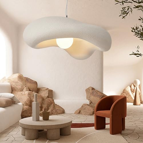 AIAO Hängelampe Wabi Sabi Stil Polystyrol Pendelleuchte Retro Japanischer Esszimmer Lampen For Küchenlampe Schlafzimmer E27 Nordic Hängelampe Esstisch Nachttisch Hängeleuchte(Beige,40CM)