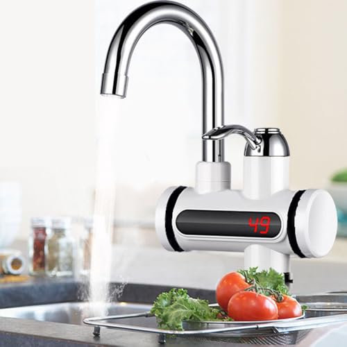 FALANZATH Elektrische Durchlauferhitzer Wasserhahn, 220V Temperaturanzeige Küchenarmatur Wasserhahn mit Durchlauferhitzer, 360° Swivel Küchenarmatur, 3-Sekunden-Aufheizung küchen wasserhahn (Silber C)