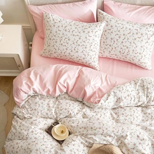 Tospass Blumen Bettwäsche 220x240 Weiß Bunt Floral Aesthetic BettwäscheSet | Mädchen Bettwäsche mit Blumenmuster, 3 teilig, Microfaser ÖKO-TEX Bettbezug mit Reißverschluss und 2 Kissenbezug 80x80cm