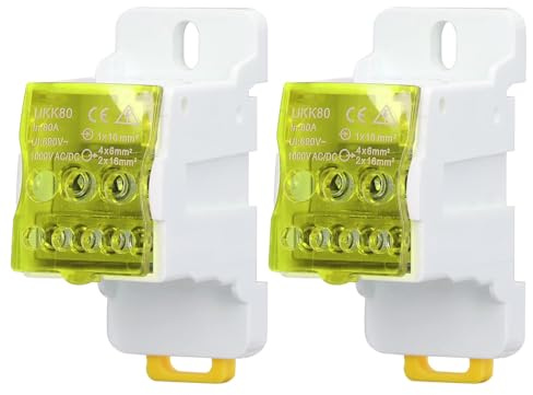 Morsettiera Distribuzione, UKK 690V, morsettiera elettrica, Scatola di Distribuzione Morsettiera su Guida DIN Scatola di Giunzione di Alimentazione Universale (2, Giallo, 80A)