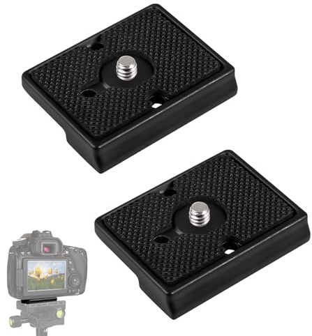 Xatgiouy 2 Piezas Placa Liberación Rápida para Manfrotto 1/4, Placa Trípode 200PL-14, 128RC/128RCNAT, 141RC/141RCNAT, con Tornillo de 1/4 Compatible con DSLR y Cámaras Sin Espejo, Placa de Aluminio