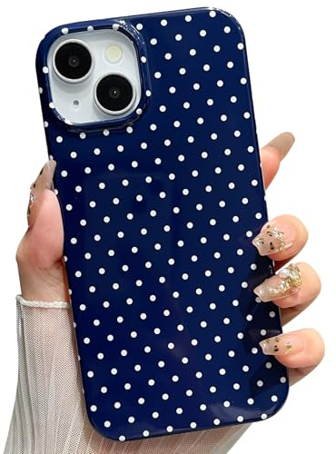 Jmltech for iPhone 13 Case Polka Dot Phone Cases Aesthetic Design Trendy Simple Case Slim Shockproof Protective Cover Navy Blue
