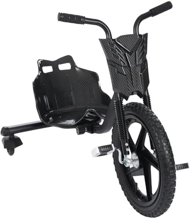 Drift Trike, 90 * 68 * 60cm Kinder-Tret-Dreirad mit 4 Arten Längen Verstellbar, Drift Scooter Vorderrad 40cm bis 80kg für Kinder ab 6 Jahren (Schwarz+Streifen)