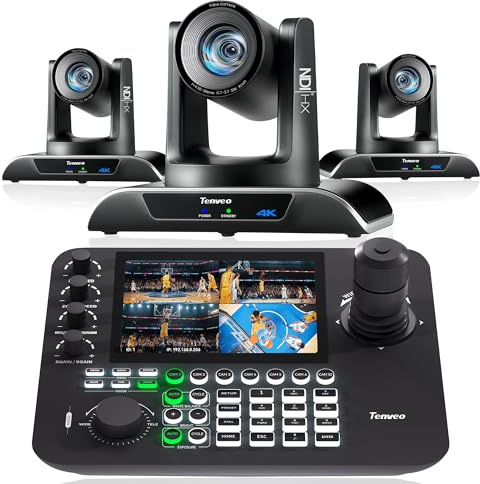 Tenveo 4K NDI PTZ-Kamera-Set (3X Kameras + KB300PRO Controller) | Professionelles 4K-Dreikamera-System mit KI-Tracking & 4-Bild-Controller für Live-Produktion
