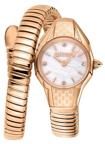 Just Cavalli Signature Snake Vivace - Damen-Armbanduhr Quarz Mode Armband und Gehäuse aus Edelstahl Farbe Gold Analoges Zifferblatt Weiß - JC1L375M0045