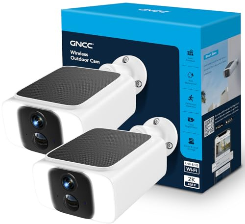 GNCC 4MP Telecamera Wi-Fi Esterna Senza Fili con Pannello Solare Integrato | 2.4/5GHz Videocamera Sorveglianza Esterno 2K, classificazione IP65, Compatibilità Alexa, Visione Notturna a Colori, PIR