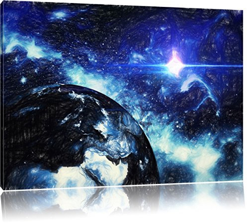 Pixxprint die Erde von Oben bei Nacht Kunst Buntstift Effekt, Größe: 60x40cm, Leinwandbild, fertig gespannt, Wandbild, Dekoration, Kunstdruck, kein Poster