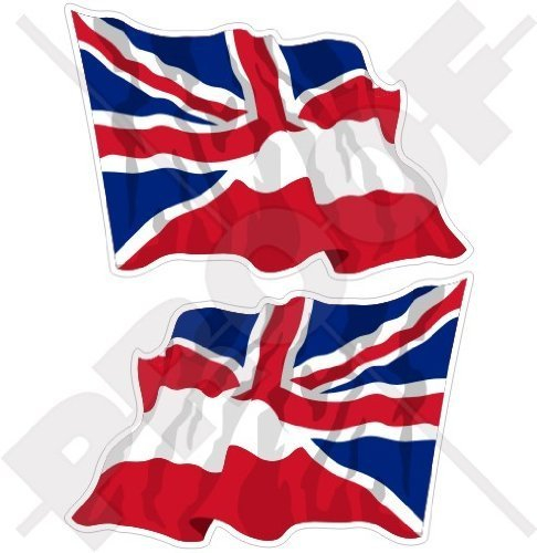 ÖSTERREICH - UK, Wehende Fahne Österreich - Britische Union Jack, Großbritannien 120mm Auto & Motorrad Aufkleber, x2 Vinyl Stickers