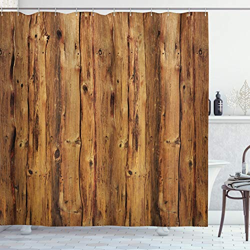 ABAKUHAUS Rustikal Duschvorhang, Holzwald Bäume Kunst, Stoffliches Gewebe Badezimmerdekorationsset mit Haken, 175 x 220 cm, Sandbraun