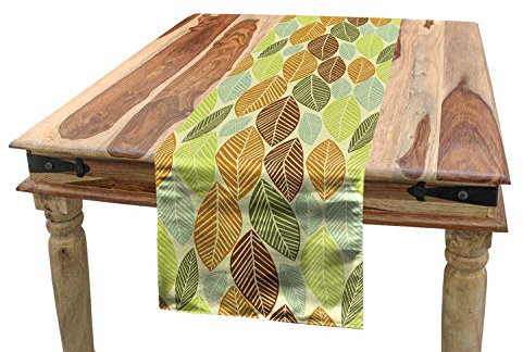 ABAKUHAUS Blätter Tischläufer, Weiches farbiges Herbstlaub, Esszimmer Küche Rechteckiger Dekorativer Tischläufer, 40 x 225 cm, Braun Grün