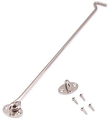 SUNDELY® Stainless Steel Cabin Hook Catch Eye Latch Lock Silent Holder Window Brace with Eyes for Shed Cabin Gate Door Window Shutter (14 / 350mm)