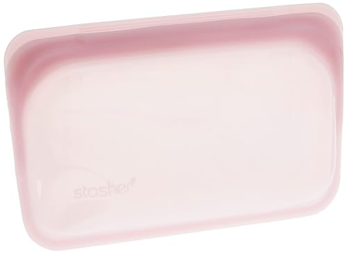 Stasher Snack Bag (Rose Quartz) | Reusable Freezer Bags For Travel and Food Storage, Silicone Zip Loc Bag | 21cm x 14cm x 1.3cm / 290ml
