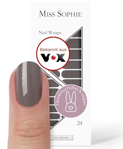 Original Miss Sophie Nagelfolien Cozy Cashmere I 24 ultra-dünne Nagellack-Streifen einfarbig in Braun, Grau I Für Finger- & Fußnägel I Hält auf Natur- sowie lackierten, Acryl-, Gel- & Shellac-Nägeln