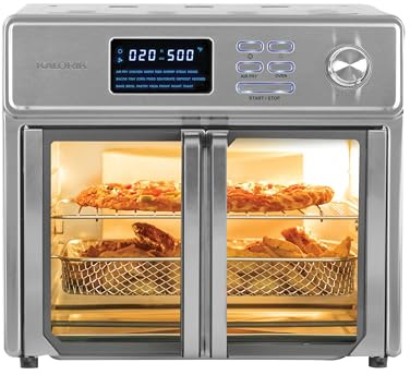 Kalorik MAXX Air Fryer Oven, 26 Quart 10-in-1 Countertop Toaster Oven & Air Fryer Combo - Fry, Bake, Roast, Rotisserie, & More, Large Glass French Doors & 9 Accessories, 1700-Watts, Stainless Steel