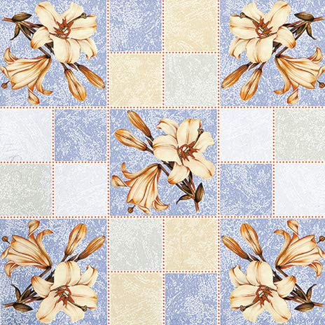 Wachstuch Tischdecke 140cm breit, Meterware, Länge und Motiv auswählbar, abwaschbar (Lilie blau beige 118c, 140 x 100cm)