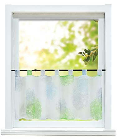 ESLIR Scheibengardine Küche Bistrogardine Modern Gardinen Transparent Kurzgardine mit Schlaufen Vorhänge Voile Grün HxB 45x120cm 1 Stück