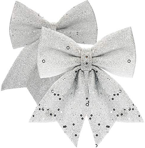 com-four® 2X Schleife für Weihnachten - Weihnachtsschleifen zum Dekorieren - Weihnachtsbaum-Schleifen mit Pailletten [Auswahl variiert]