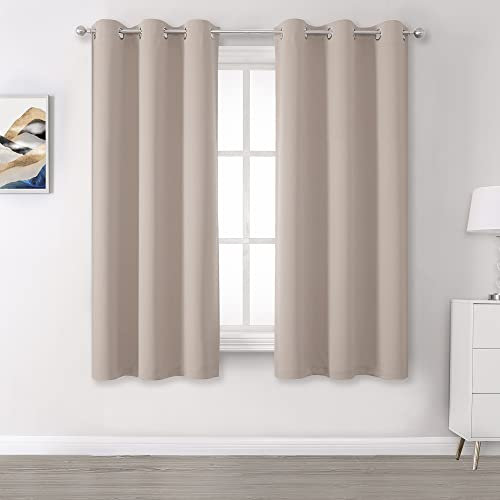 DUALIFE Hellbraune Vorhänge für Schlafzimmer – warme Taupe-Vorhänge für Kinderzimmer, verdunkelnd, wärmeisoliert, Verdunkelungsvorhang mit Ösen, 96,4 x 114,4 cm Länge