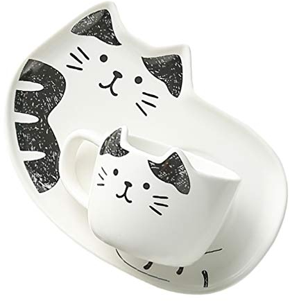 Cabilock Taza de Café de Cerámica Y Bandeja Set Adorable Gato Diseño Taza de Café Bandeja para Servir Aperitivos para La Cafetería de La Oficina en Casa (Gato)