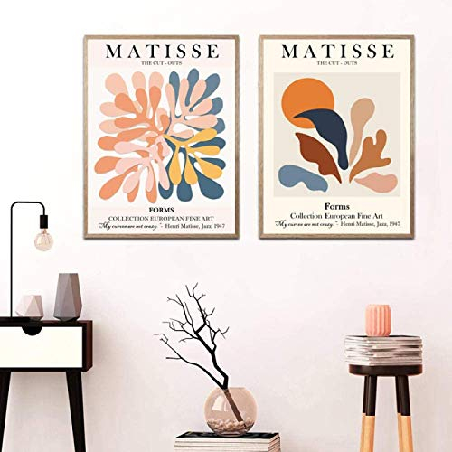 YHJJ Poster Bild Henri Matisse Ausstellung Poster Kreativ Ausgeschnitten Gemälde Galerie Bilder Wohnzimmer Dekor2 Stück 50x70cm ohne Rahmen