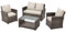 EVRE Black 4 Seater Rattan Garden Conservatory Patio Furniture Sofa Armchair Roma Set with Glass Top Coffee Table Wicker Weave Sofa and Cushions (Cedar Brown)