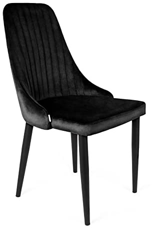 HOMLA Louis Veloursstuhl Wohnzimmerstuhl Esszimmerstuhl Polsterstuhl - Sessel mit Rückenlehne - Küchenstuhl mit Modischem Design - Schwarze Beine - Schwarz 45x45x90 cm