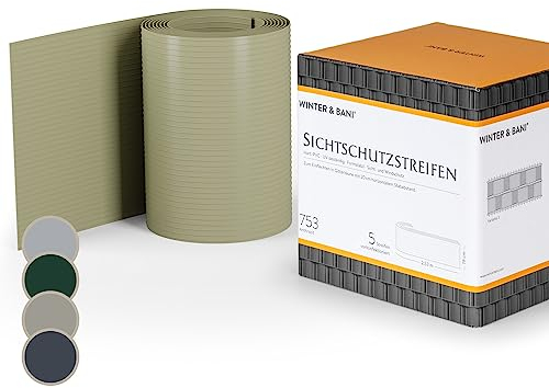 Winter & Bani by Blumfeldt Sichtschutzstreifen Zaun Hart PVC 12,5m x 19cm, Sichtschutz Zaun, Sichtschutzstreifen für doppelstabmatten, Sichtschutz Garten Zaunfolie, Diverse Farben (12,5m, Steingrau)