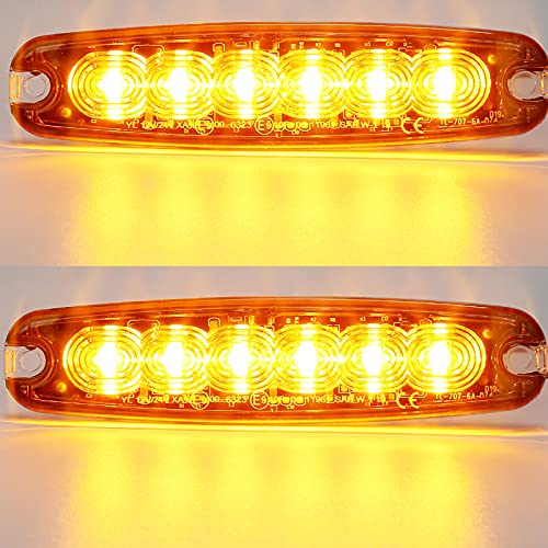 AGRISHOP 2pc Lampe Stroboscopique Led 12v24v Voiture Moto,6leds Ambre Avertissement Barre Lumineuse Danger Balise Clignotant Lumières de Sécurité Auto Flashing Lamp pour Véhicule Tracteur Gril Camion