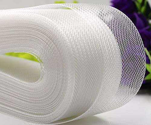 Abbaoww 45,7 m steifes Rosshaar-Zopf Zierband, 2,5 cm für Polyester, Knochen, Nähen, Hochzeitskleid, Tanzkleid, Kleid, Zubehör, Weiß