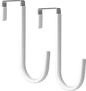 Over Door Hooks Over Door Hangers 2Pcs Dipping Plastic Rustproof with Anti-Scratch ThickeningFits Under 3.7 cm Door Widths as Over Cabinet Hooks, Christmas Xmas Wreath Hanger, Coat Hook(White)