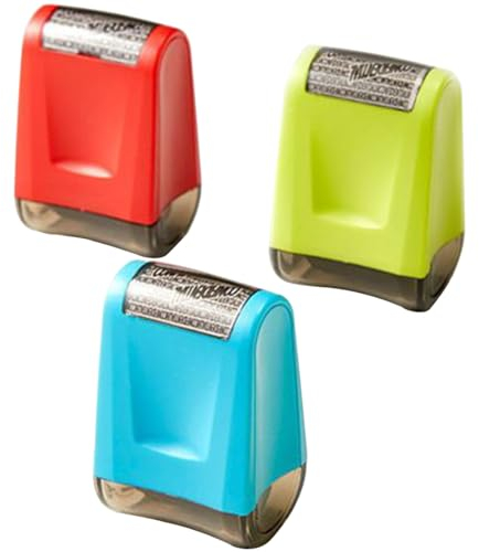 3 Stück Rollstempel, BetterJonny Datenschutz Textschwärzer Rolle Stempel Identitätsdiebstahl-Stempel für Die Verhinderung von Identitätsdiebstahl Anti-Diebstahl Privatsphärenschutz, Rot Grün Blu