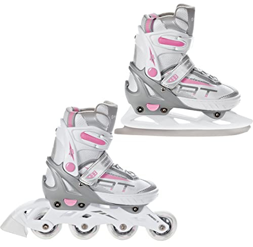 RAVEN Profession Inlineskates Inliner für Kinder und Erwachsene OPTIONAL 2in1 mit Schlittschuhen verstellbar (White/Pink mit Kufen, 38-42 (25cm-27,5cm))