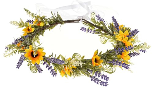 Merroyal Flower Girl Crown Bride Floral Crowns Maternity Bridesmaid Hair Wreath Wedding Photo Props (Purple and Yellow)