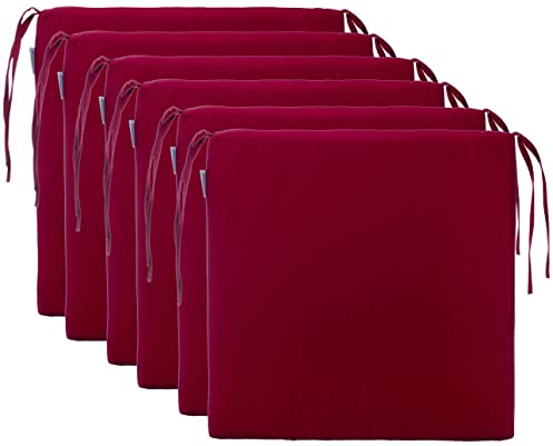 Brandsseller 6er Set Sitzkissen 40x40 cm in glatter Optik – Bequeme Stuhlauflagen mit Bindebändern & abnehmbarem Bezug – Dekorative Sitzpolster für drinnen und draußen - Rot
