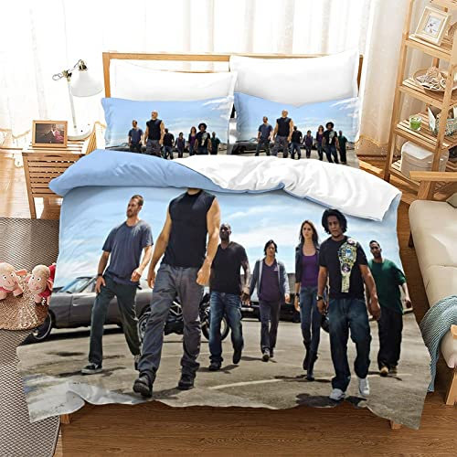 VOSILE Fast & Furious Bettwäsche-Set Dreiteiliges Steppdeckenbezug Schmusebezug Mikrofaser Hypoallergen Bettbezug Geeignet Für Erwachsene Und Kinder Double（200x200cm）