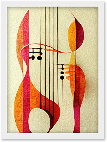 Wee Blue Coo Abstract Autumnal Boho Musical Music Symbol Clef in Cream Pink Copper Yellow Artwork Framed Wall Art Print A4