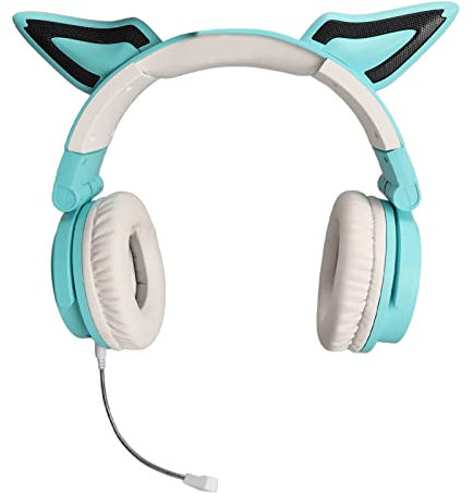 Zunate RGB Cat Ear Headset, BT 5.3 Faltbares Gaming Headset mit 7.1 Surround Sound Cat Ear Kopfhörern, Integriertem Mikrofon, Kabelgebundenen Over Ear Kopfhörern für PC Laptops